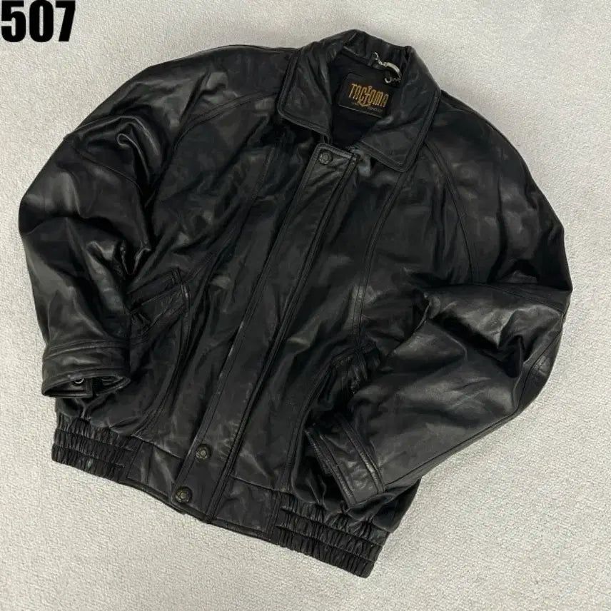 [BUNJANG] TAGLIOUMA Black Leather Bomber Jacket XL / TAGLIOUMA 블랙 가죽 봄버 자켓 XL