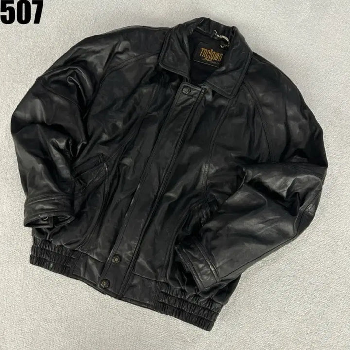 [BUNJANG] TAGLIOUMA Black Leather Bomber Jacket XL / TAGLIOUMA 블랙 가죽 봄버 자켓 XL