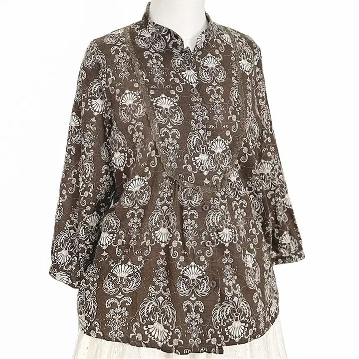 [BUNJANG] Vintage Paisley Lace Balloon Sleeve Shirt Brown / 일본빈티지 페이즐리에스닉레이스벌룬소매셔츠브라운 모리걸하구미룩갸루y2k히피