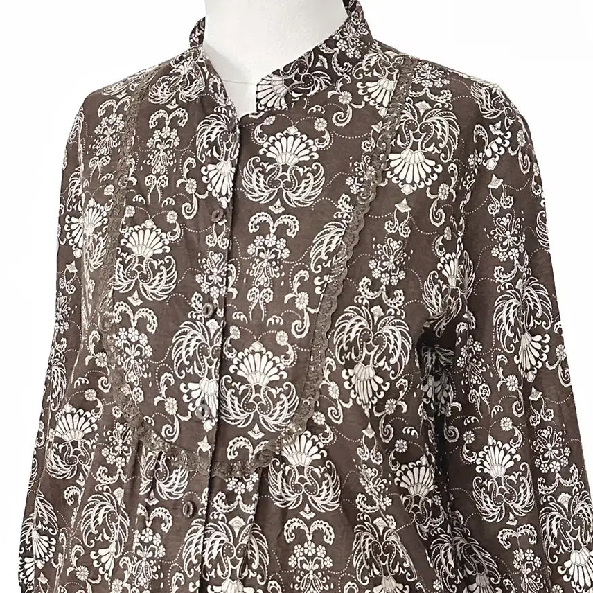 [BUNJANG] Vintage Paisley Lace Balloon Sleeve Shirt Brown / 일본빈티지 페이즐리에스닉레이스벌룬소매셔츠브라운 모리걸하구미룩갸루y2k히피