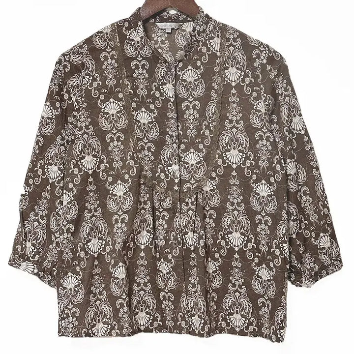 [BUNJANG] Vintage Paisley Lace Balloon Sleeve Shirt Brown / 일본빈티지 페이즐리에스닉레이스벌룬소매셔츠브라운 모리걸하구미룩갸루y2k히피
