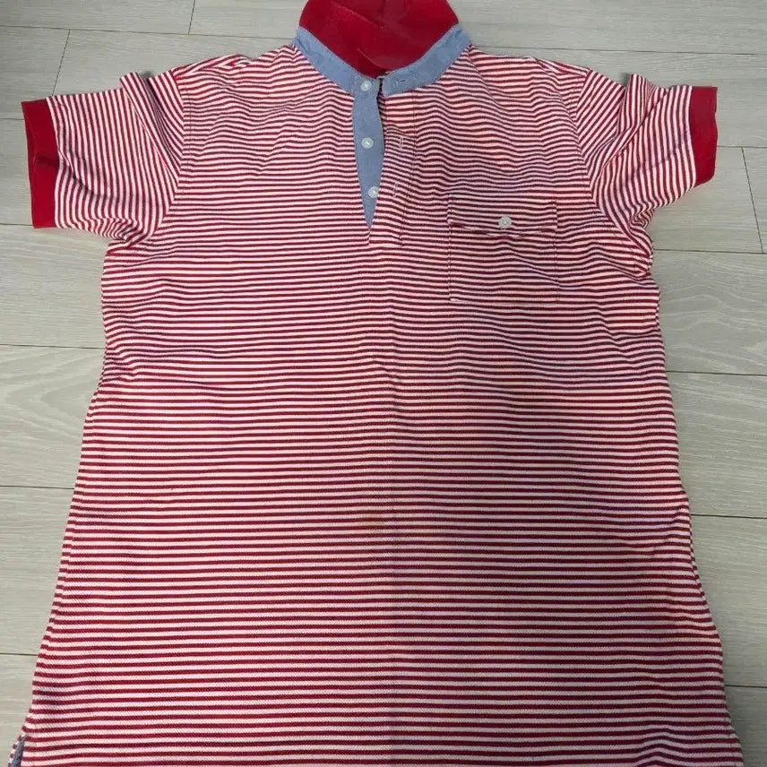 [BUNJANG] Uniqlo Striped Short Sleeve Polo T-Shirt / 빨강/흰색 스트라이프 반팔 카라티  유니클로