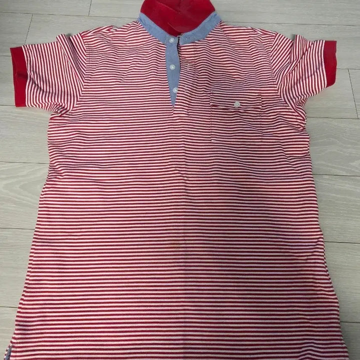 [BUNJANG] Uniqlo Striped Short Sleeve Polo T-Shirt / 빨강/흰색 스트라이프 반팔 카라티  유니클로