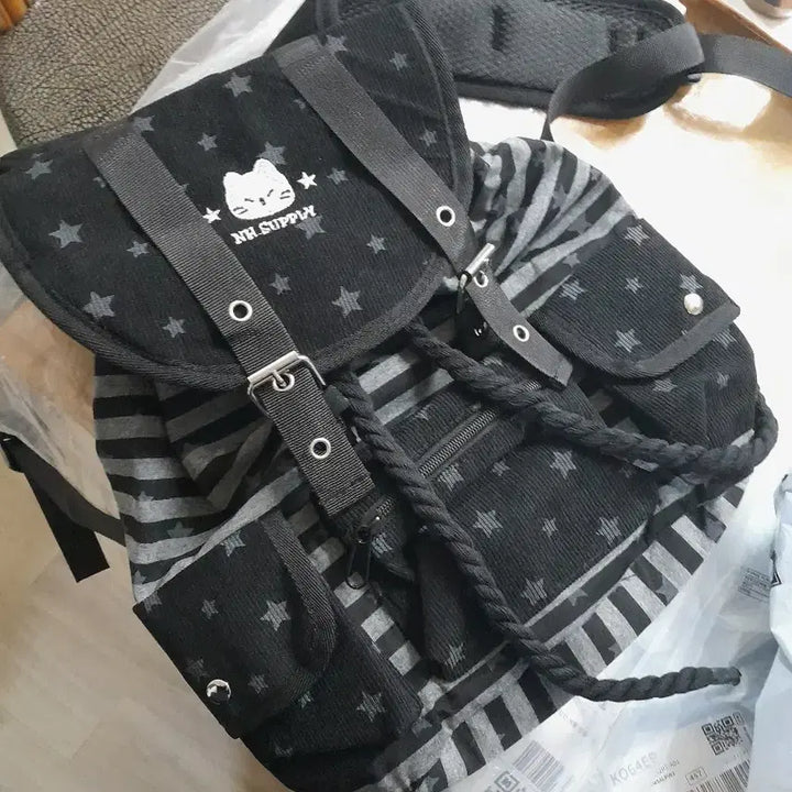 [BUNJANG] Striped Backpack Bag Cat Vintage Y2K / 줄무늬 백팩 가방 고양이 빈티지 y2k 스트라이프 별무늬