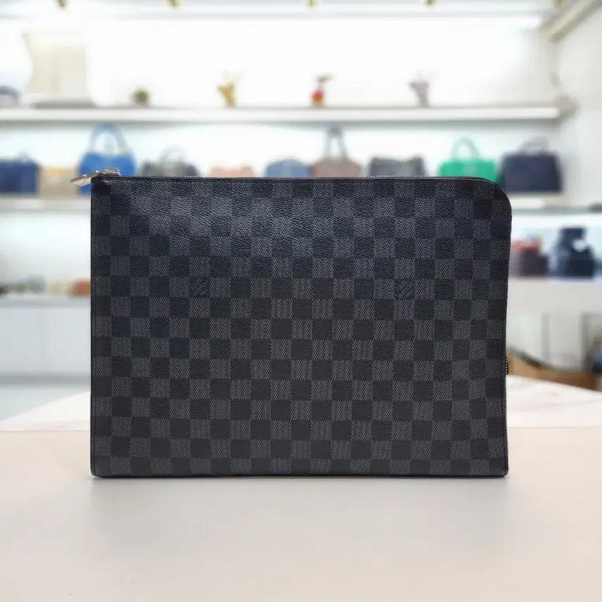 [BUNJANG] Louis Vuitton Damier Graphite Pochette Jour GM Clutch N64437 / 루이비통 다미에 그라파이트 포쉐트 주르 GM 클러치 N64437