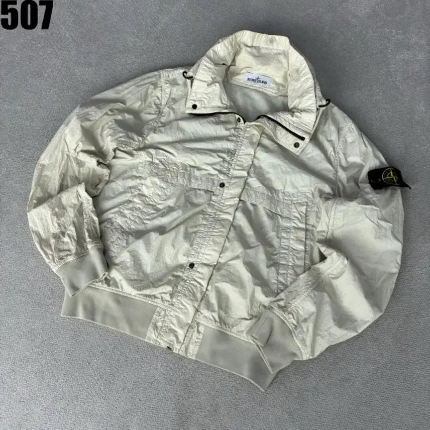 [BUNJANG] Stone Island White Windbreaker Jacket M / 스톤아일랜드 화이트 셔츠형 바람막이 자켓 m