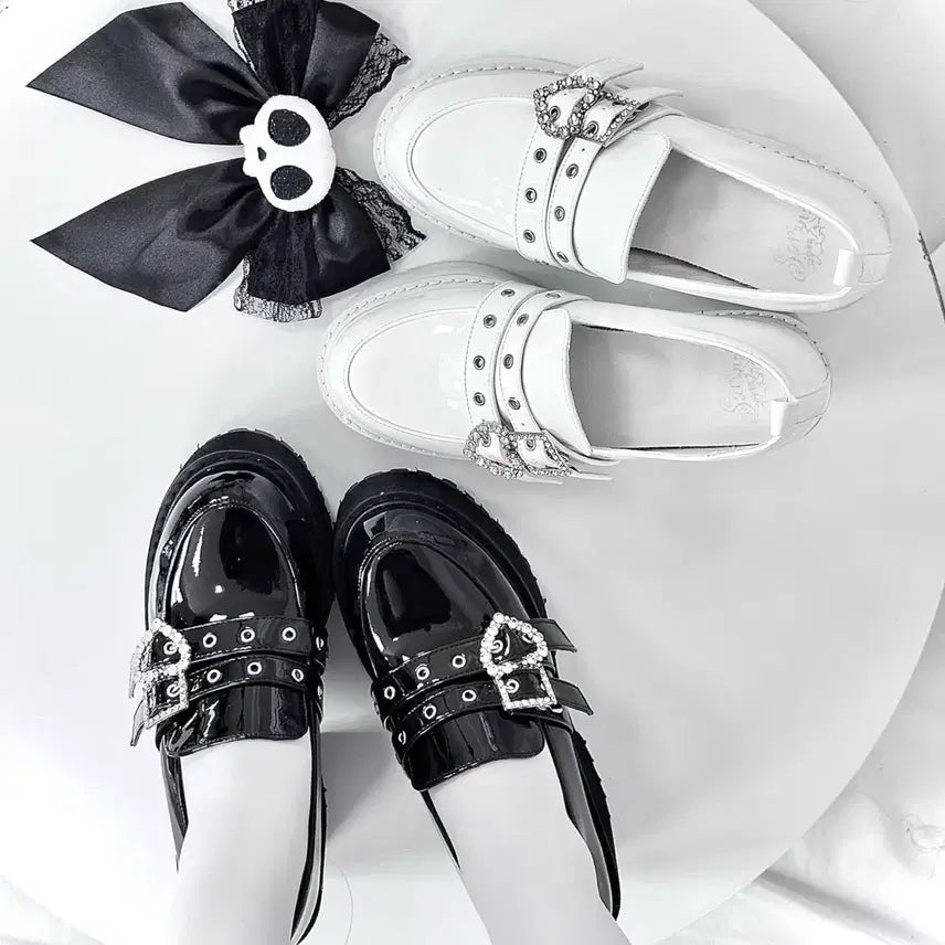 [BUNJANG] Heart Ribbon Lolita Platform Shoes (2 Colors) / 양산형 지뢰계 하트 리본 로리타 플랫폼 슈즈 구두(2컬러)