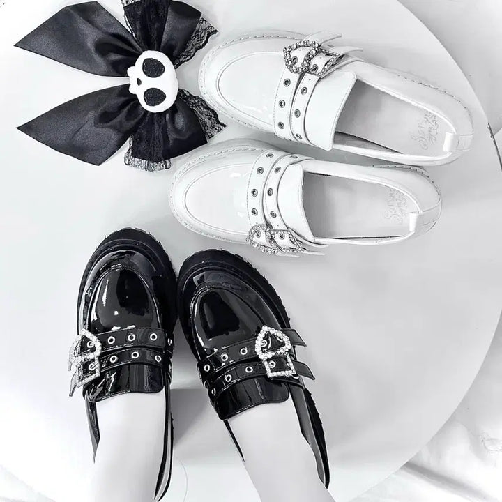 [BUNJANG] Heart Ribbon Lolita Platform Shoes (2 Colors) / 양산형 지뢰계 하트 리본 로리타 플랫폼 슈즈 구두(2컬러)