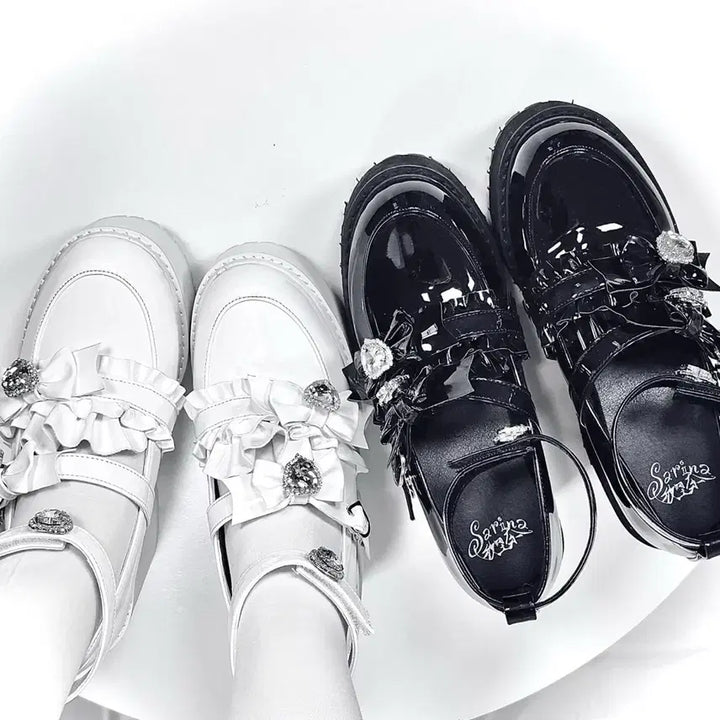[BUNJANG] Heart Ribbon Lolita Platform Shoes (2 Colors) / 양산형 지뢰계 하트 리본 로리타 플랫폼 슈즈 구두(2컬러)