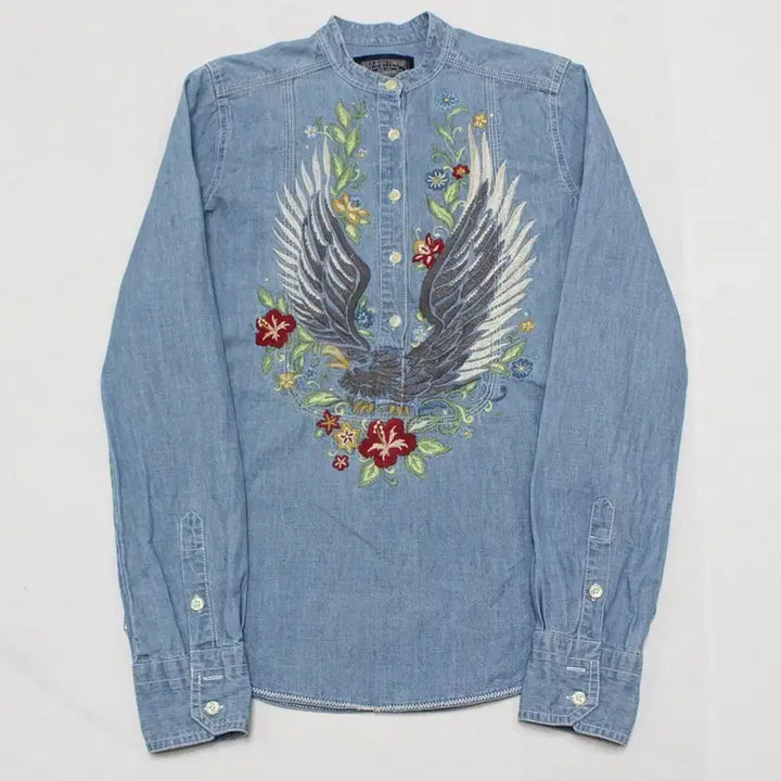 [BUNJANG] Polo Jeans Embroidered Cotton T-Shirt XS / 폴로 진스 여성 XS 얇은 데님 자수 티셔츠 셔츠/R02