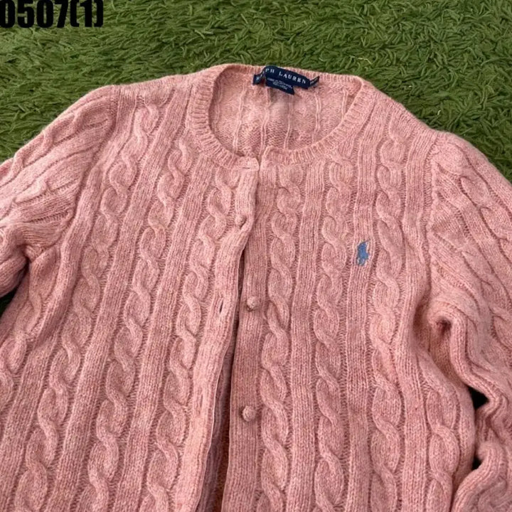 [BUNJANG] Polo Ralph Lauren Cable Knit Cardigan Pink / 폴로 랄프로렌 꽈배기 니트 가디건 핑크