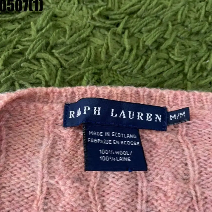 [BUNJANG] Polo Ralph Lauren Cable Knit Cardigan Pink / 폴로 랄프로렌 꽈배기 니트 가디건 핑크