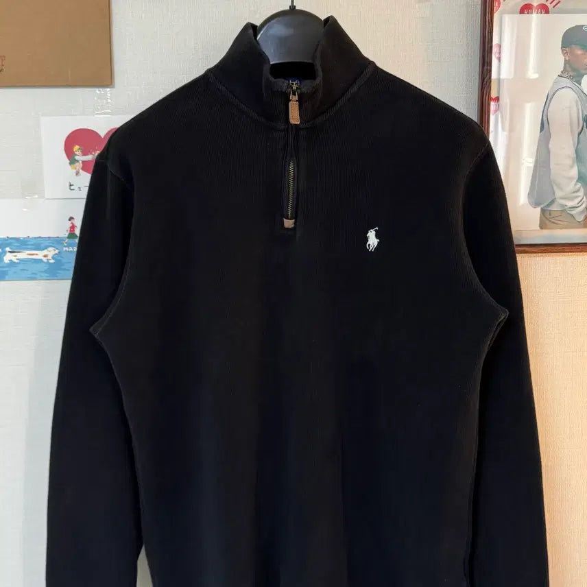 [SOLD OUT] (M)폴로 랄프로렌 포니 로고 코튼 하프집업 니트 블랙