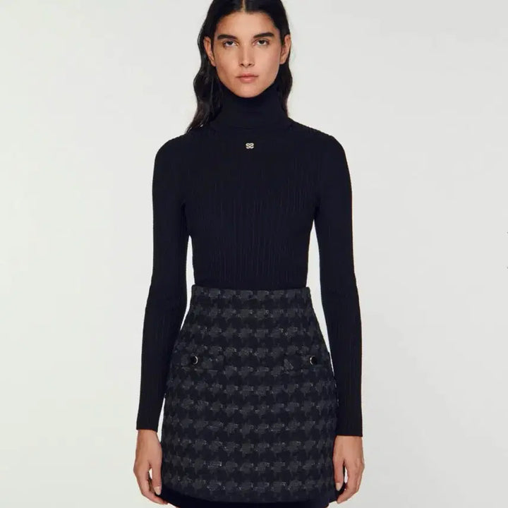 [BUNJANG] Sandro Houndstooth Check Tweed Setup (Jacket &amp; Skirt) / 산드로 하운드 체크 트위드 셋업