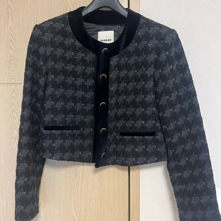 [BUNJANG] Sandro Houndstooth Check Tweed Setup (Jacket &amp; Skirt) / 산드로 하운드 체크 트위드 셋업