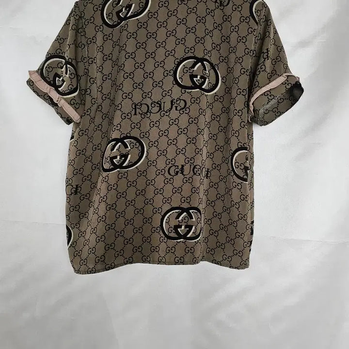 [BUNJANG] Gucci GG Pattern Ruffle Detail Short Sleeve Shirt / 구찌 GG 패턴 반팔 셔츠