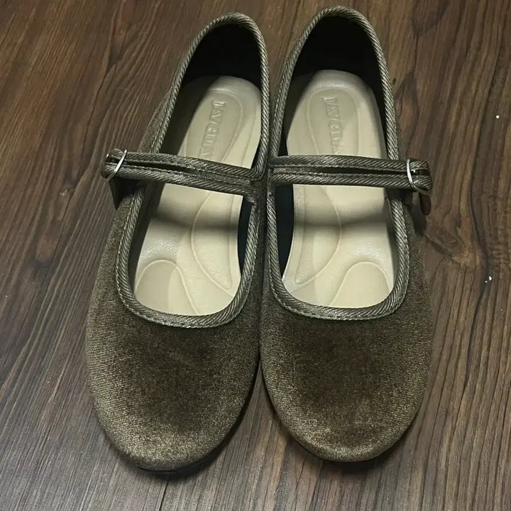 [BUNJANG] Velvet Mary Jane Shoes - Brown (240) / 벨벳 메리제인 슈즈 240 브라운