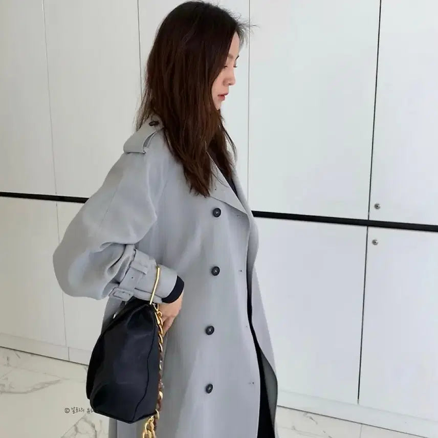 [BUNJANG] LOEUVRE Mint Grey Raglan Sleeve Trench Coat / 연예인 착용) LOEUVRE 루에브르 민트그레이 트렌치코트