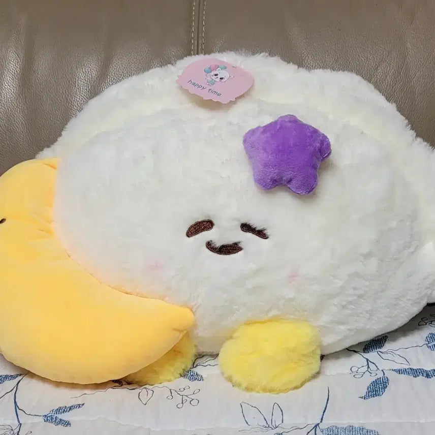[BUNJANG] Cloud and Moon Plush Cushion with Shooting Star Keychain Plush / 구름 달 인형 쿠션 인형+별똥별 키링인형(새상품)