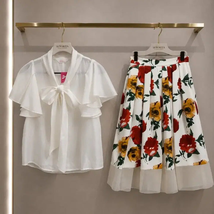 [BUNJANG] Señorita Flower Flare Skirt (Size S) / 새상품 / 세뇨리따 플라워 플레어 스커트 (S)