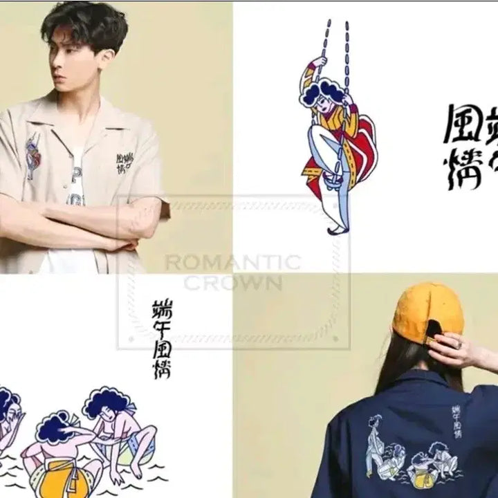 [BUNJANG] Romantic Crown Dano-Pungjeong Embroidered Short Sleeve Shirt M / 로맨틱크라운 단오풍정 스베니어 자수 반팔 셔츠 M