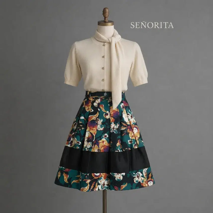 [BUNJANG] Señorita Flower Flare Skirt / 새상품 / 세뇨리따 플라워 플레어 스커트