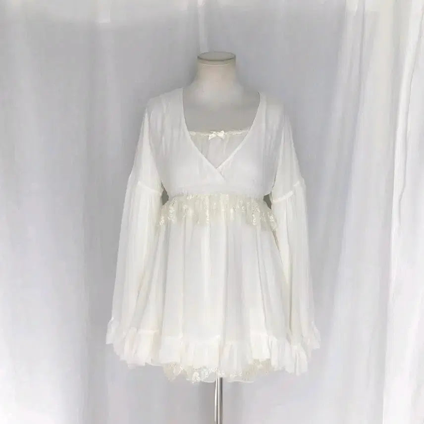 [BUNJANG] Latte Gyaru Beige Blouse Tunic / 라떼갸루 빈티지 베이지 블라우스 튜닉
