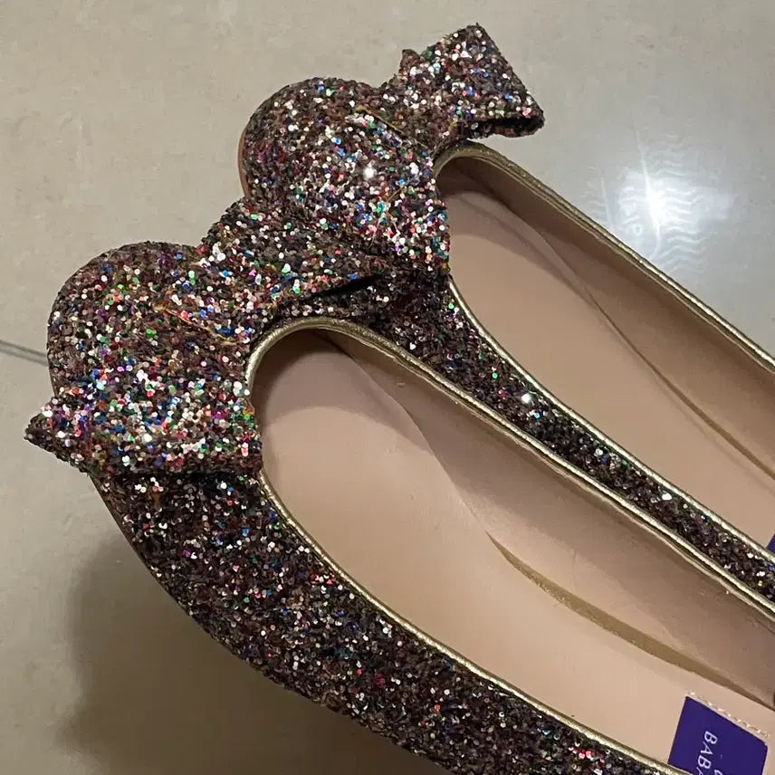 [BUNJANG] BABA Glitter Ribbon Ballet Flats / BABA 글리터 리본 플랫 슈즈 새 상품입니다.