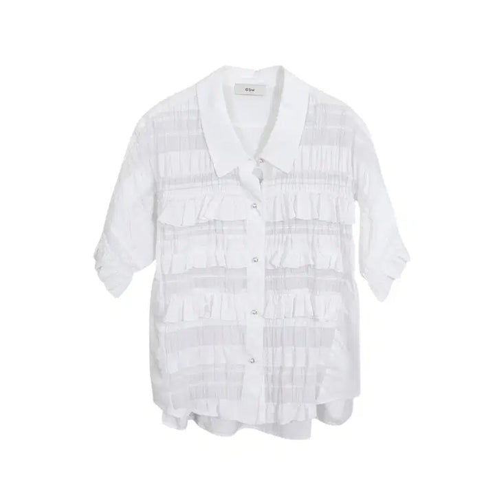 [BUNJANG] Ozsecon Frill Short-Sleeve Blouse WT / 여성82/ 오즈세컨 신형 프릴 반팔 블라우스 WT 28-168