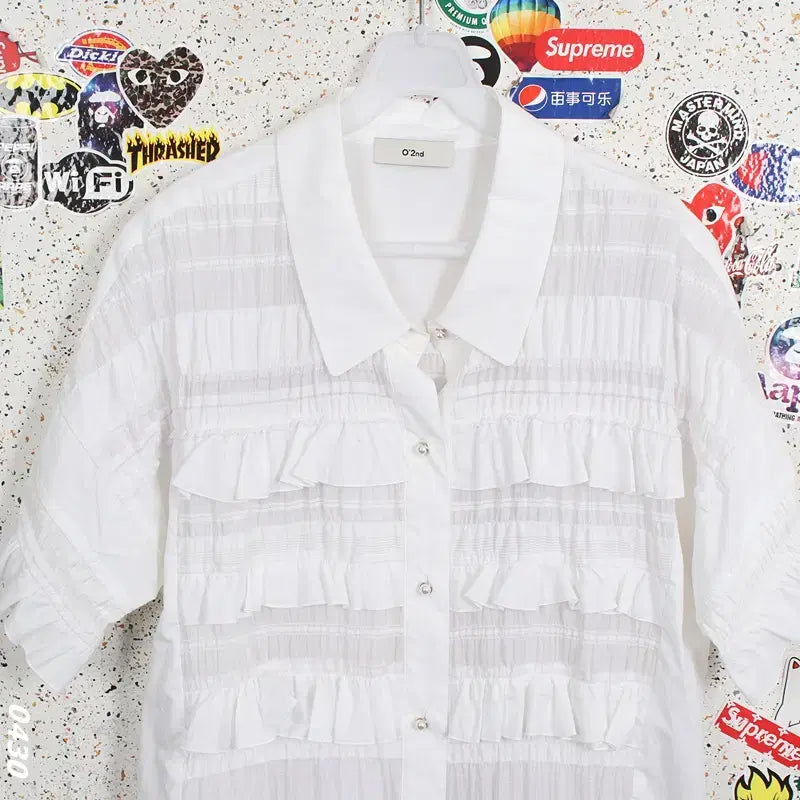 [BUNJANG] Ozsecon Frill Short-Sleeve Blouse WT / 여성82/ 오즈세컨 신형 프릴 반팔 블라우스 WT 28-168