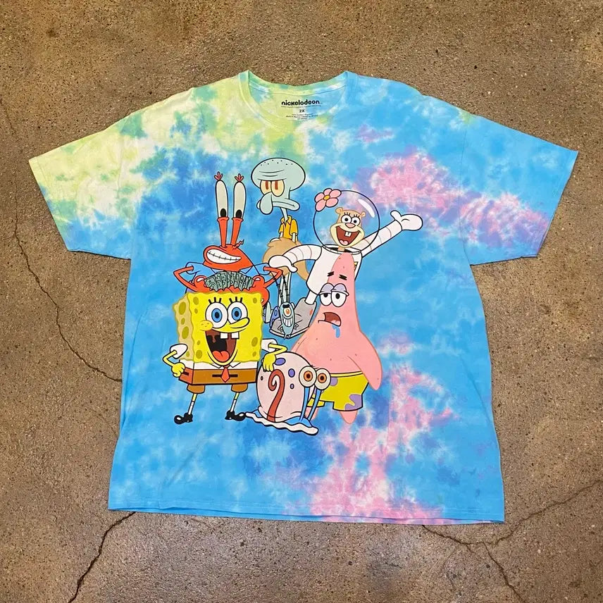 [BUNJANG] Nickelodeon SpongeBob Tie-Dye T-Shirt / 미국 빈티지 니켈로디언 스폰지밥 타이다이 반팔티