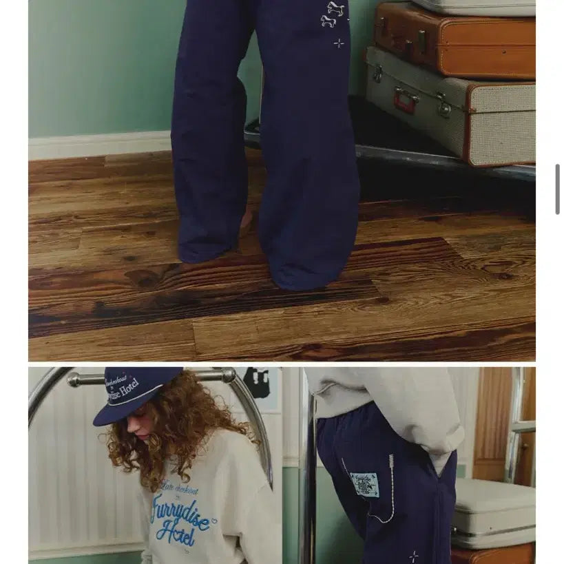 [BUNJANG] Lon Lon Drawing Navy Parachute Pants / 론론 드로잉 파라슈트 팬츠 네이비