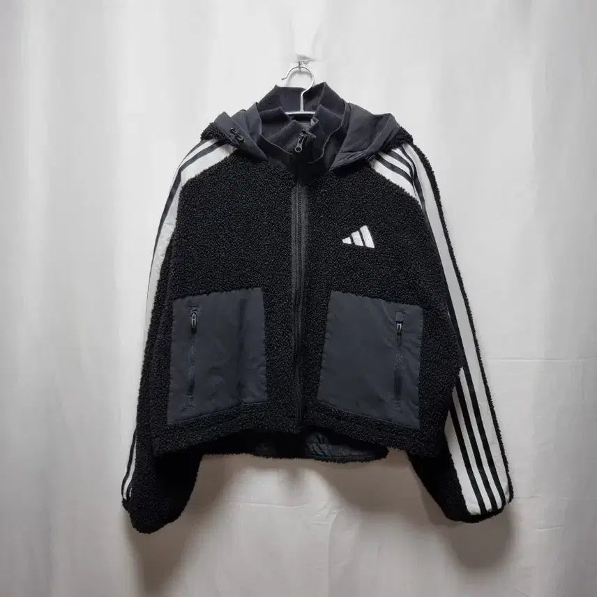 [BUNJANG] Adidas Hooded Fleece Jacket / 아디다스 후드 뽀글이 플리스 자켓