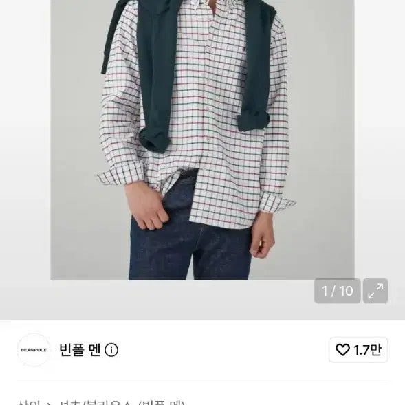 [BUNJANG] Beanpole Oxford Medium Window Check Long Sleeve Shirt Green M / [95]정품 빈폴 옥스포드 미디엄 윈도우 체크 셔츠 그린 M