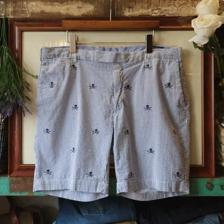 [BUNJANG] Polo Ralph Lauren Seersucker Skull Stripe Pattern Shorts / 폴로 반바지 시어서커 해골 숏팬츠 스트라이프 패턴 36