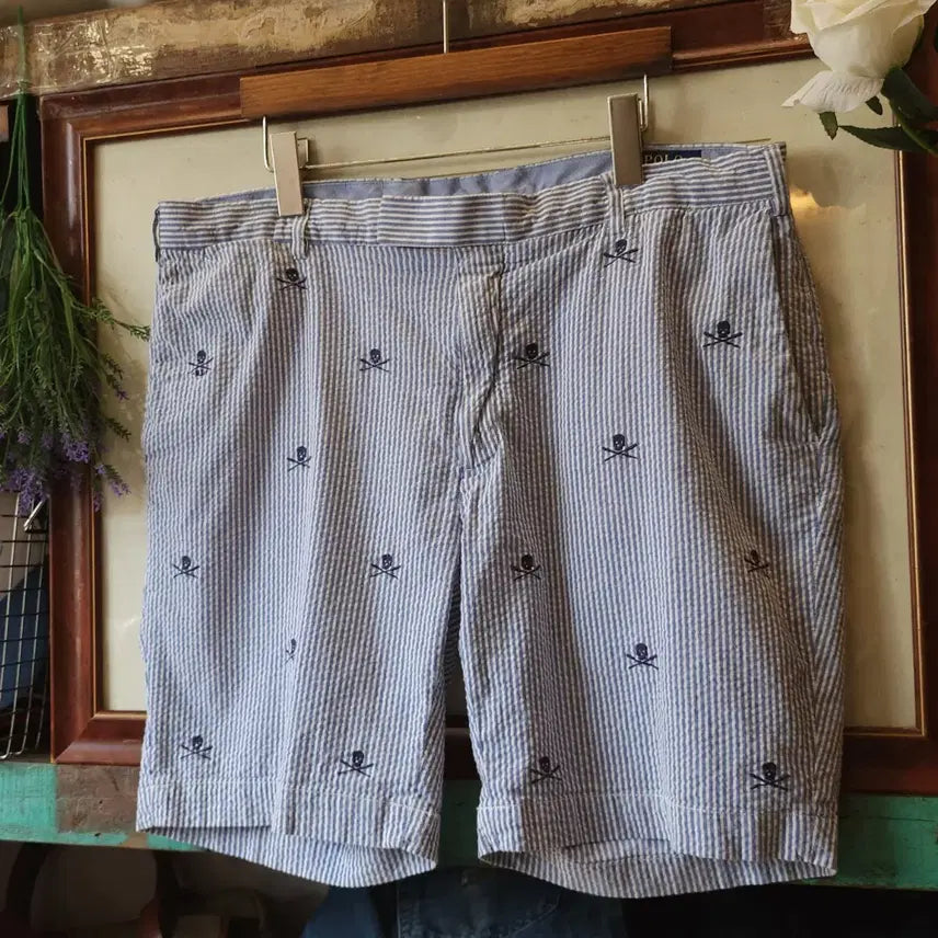 [BUNJANG] Polo Ralph Lauren Seersucker Skull Stripe Pattern Shorts / 폴로 반바지 시어서커 해골 숏팬츠 스트라이프 패턴 36