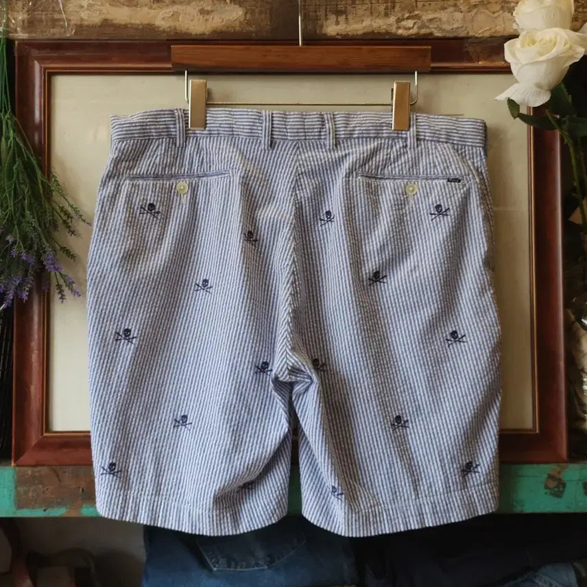 [BUNJANG] Polo Ralph Lauren Seersucker Skull Stripe Pattern Shorts / 폴로 반바지 시어서커 해골 숏팬츠 스트라이프 패턴 36