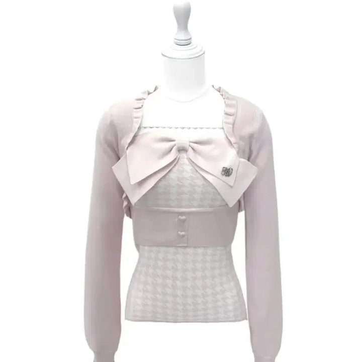 [BUNJANG] Honeymew Big Ribbon Heart Chain Knit - Shell Pink / 허니뮤 빅리본 하트 체인 니트 / 피움 걸리 스나계 다리치 일브 지뢰계