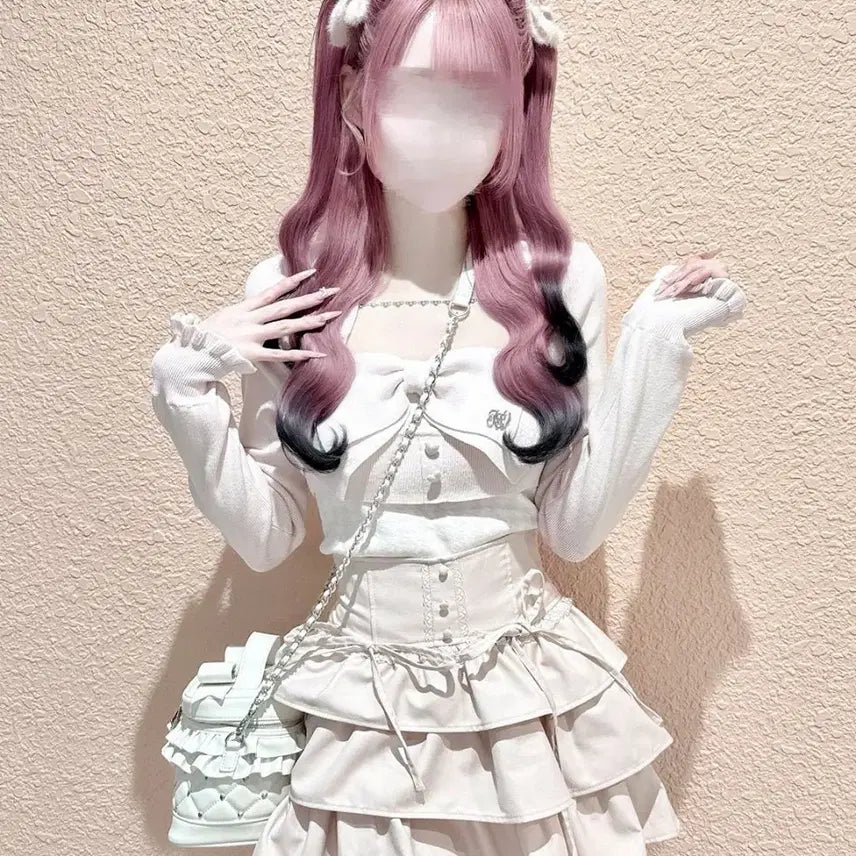 [BUNJANG] Honeymew Big Ribbon Heart Chain Knit - Shell Pink / 허니뮤 빅리본 하트 체인 니트 / 피움 걸리 스나계 다리치 일브 지뢰계