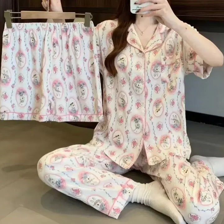 [BUNJANG] Pink Rabbit 3-Piece Pajama Set / 핑크 래빗 3종세트 잠옷