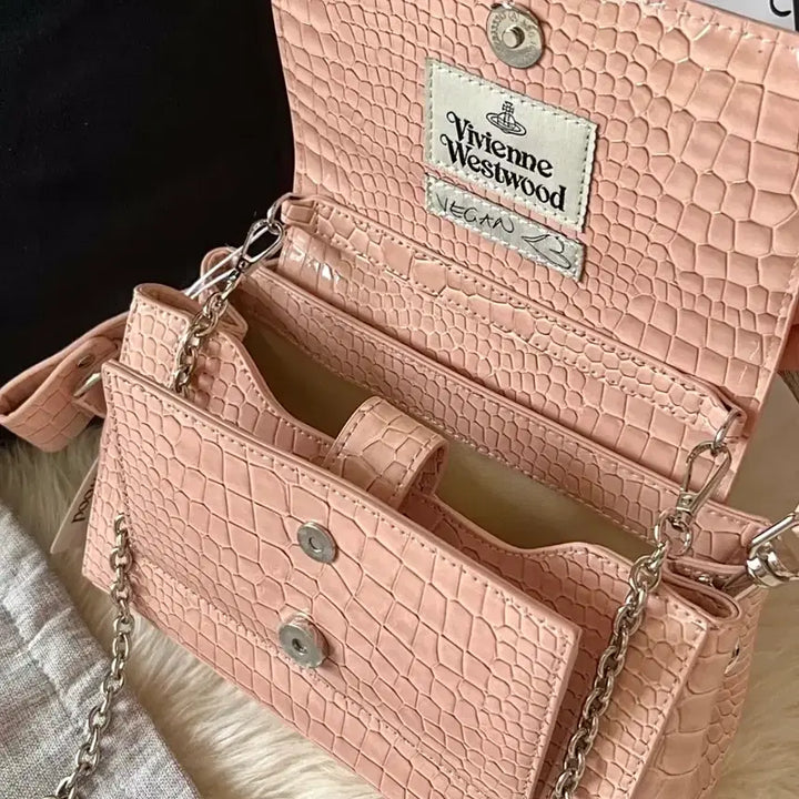 [BUNJANG] Vivienne Westwood Pink Crocodile Leather Shoulder Bag / 비비안웨스트우드 클러치백 숄더백 핑크 악어가죽 은장