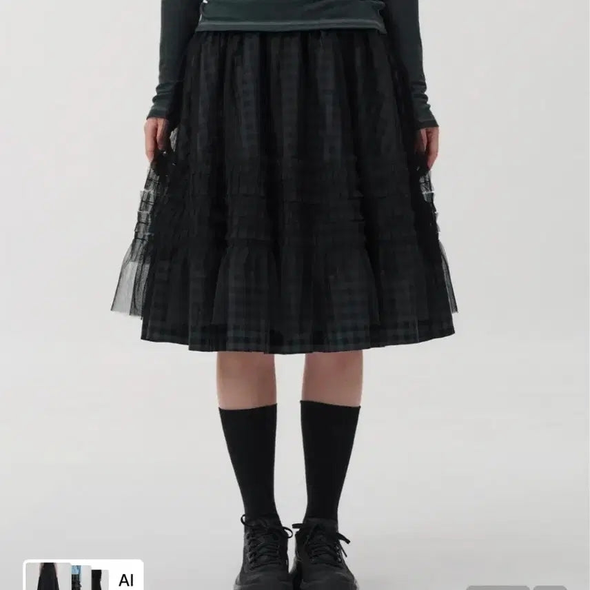 [BUNJANG] OHEHIO Layered Frill Midi Skirt (Khaki Check) / 오헤시오 레이어드 프릴 미디 스커트 (카키체크)
