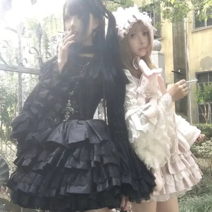 [BUNJANG] Goth Lolita Dress Set with Headress and Bag / 오늘만할인) 고스로리 원피스 가방 헤도레 세트
