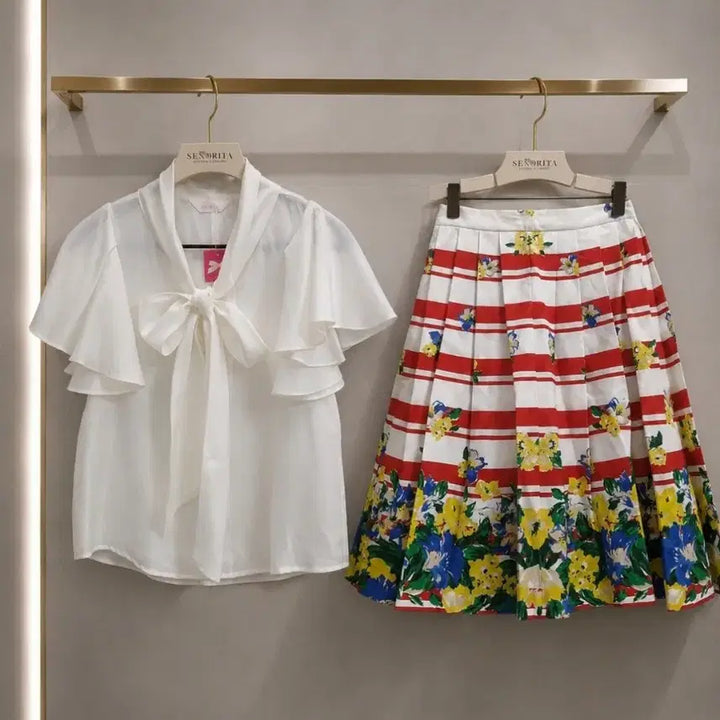 [BUNJANG] Senorita Flower Pleated Skirt - Size S / 새상품 / 세뇨리따 플라워 플리츠 스커트 S