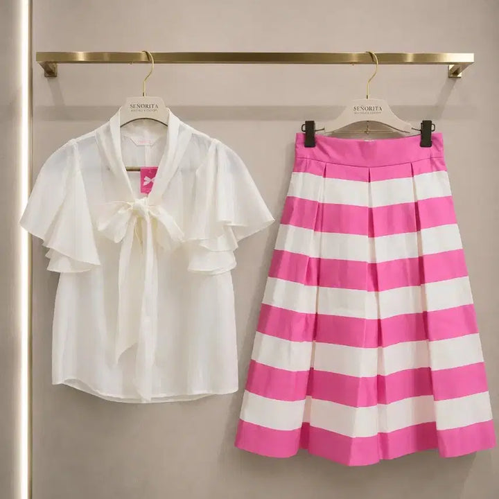[BUNJANG] Señorita Pink Stripe Cotton Skirt / 새상품 / 세뇨리따 핑크 스트라이프 스커트