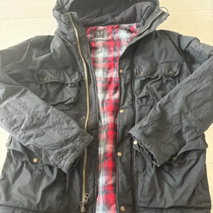 [BUNJANG] Armani Exchange Checked Quilted Hooded Jacket Jumper / 아르마니 익스체인지 체크 누빔 퀄팅 자켓 후드 점퍼