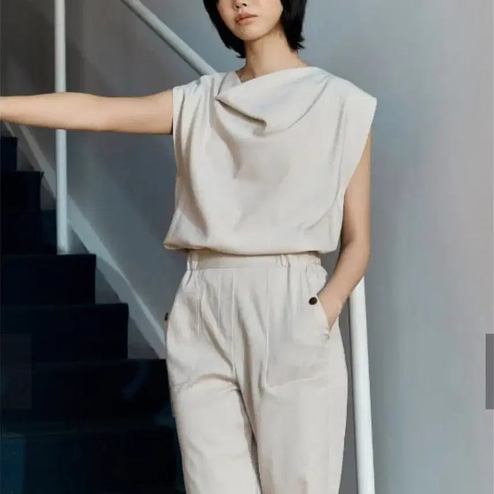 [BUNJANG] Lafiaf Cowl Neck Blouse Beige 55 New / 라삐아프 카울넥 블라우스 55 새옷