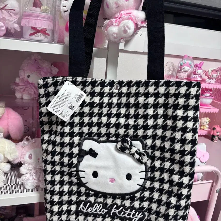 [BUNJANG] Hello Kitty Houndstooth Check Tote Bag / (새상품)키티 하운드투스 체크 토트백