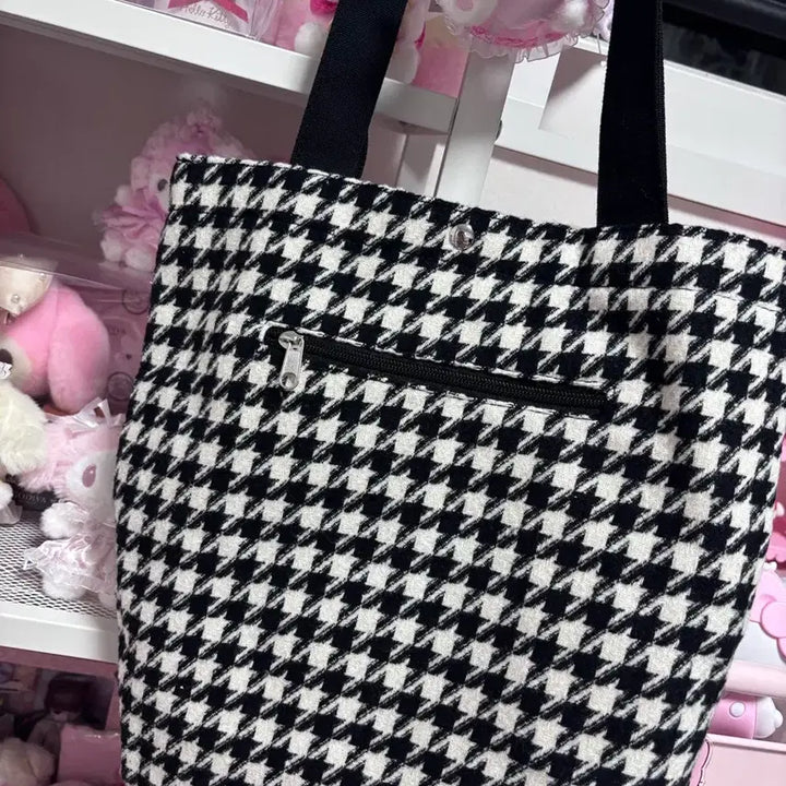 [BUNJANG] Hello Kitty Houndstooth Check Tote Bag / (새상품)키티 하운드투스 체크 토트백