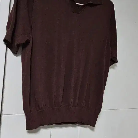[BUNJANG] Brown Collar Short Sleeve Knit T-Shirt / 브라운 카라넥 반팔 니트 티셔츠